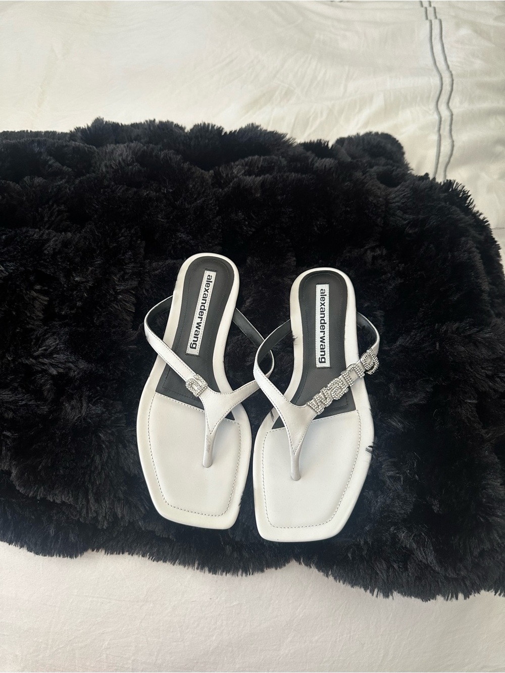Alexander Wang White Crystal-Embellished Thong Sandals